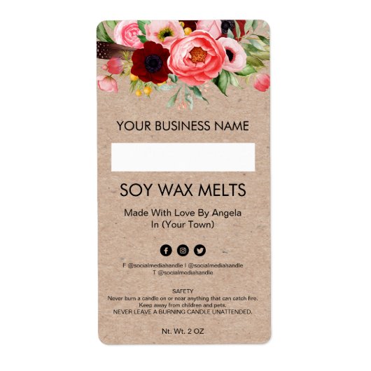 Blank Kraft Floral Soy Wax Melt Étiquettes (Devant)