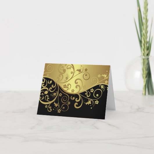 Blank Note Kaart--Black & Gold Swirls Kaart (Voorkant)