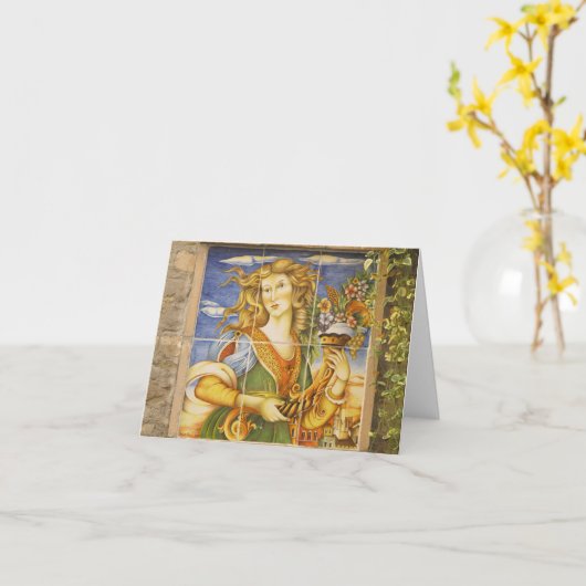 Blank Note Kaart -- Deruta Tegel Lady (Gele Bloem)