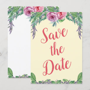 Blank Paarse Bloemen Waterverf Save the Date Alt Kaart