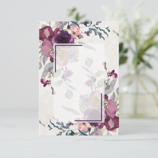 Blank roze en bordeaux bloemrijke budget bruiloft kaart (Staand voorkant)