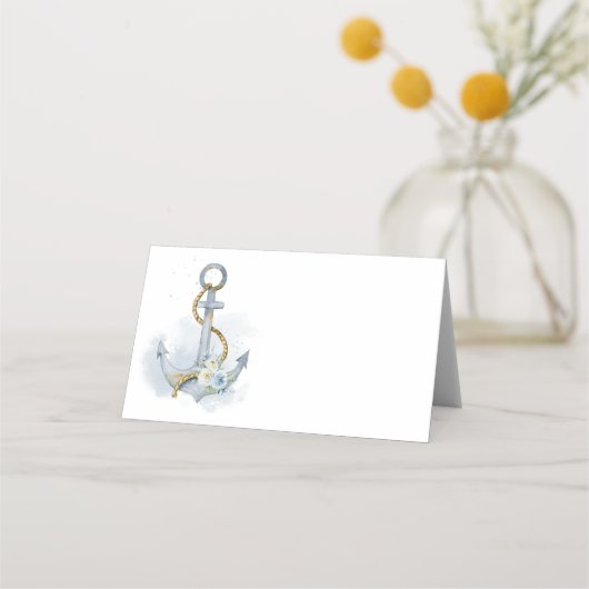Blank Sjabloon Dusty Blue Floral Anchor Wedding (Voorkant)