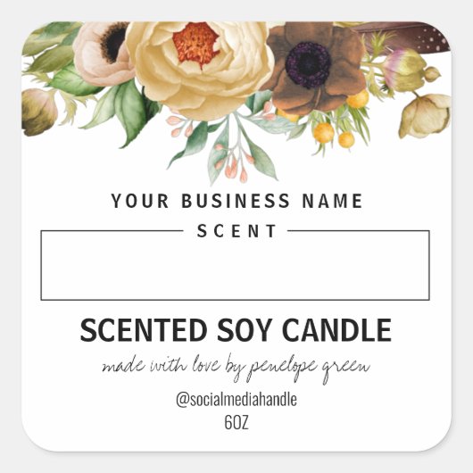 Blank Space Wit Bloemen Geurend Soja Kaars Labels (Voorkant)