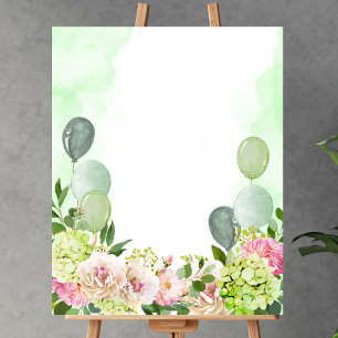 Blank voeg je eigen groene hortensia roze bloemetj poster