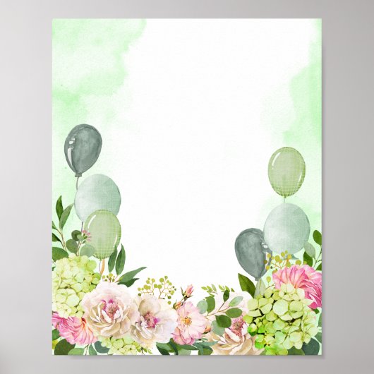 Blank voeg je eigen groene hortensia roze bloemetj poster (Voorkant)