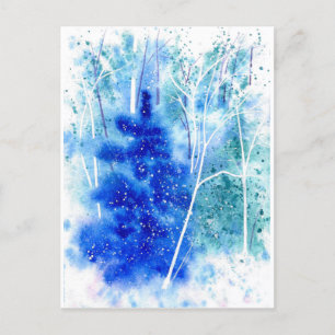 Blank Winter Woodland Waterverf Art Feestdagenkaart