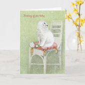 blanke Perzische kat op stoel denken aan jou Kaart (Gele Bloem)