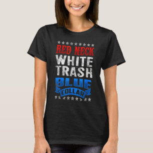 Blanke Troep Blauw Boord Rode Nek T-shirt