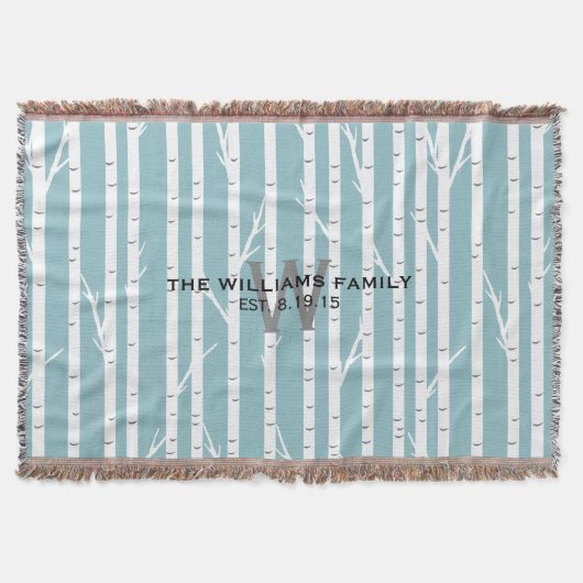 Blanket Blanket Birch Tree Monogramed Throw Blanke Deken (Voorkant)