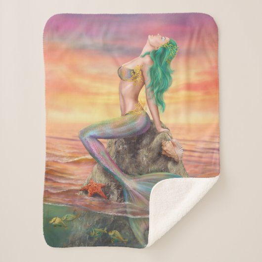 Blanket Mermaid. Bij zonsondergang. Sherpa Deken (Voorkant)