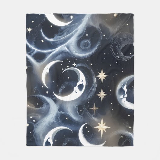 Blankets – Platinum Silver Celestial Moon Luxury Fleece Deken (Voorkant)