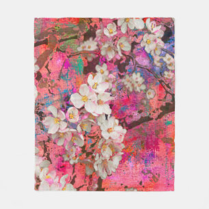 Blanzende appelboom, schilderij en gemengde media fleece deken