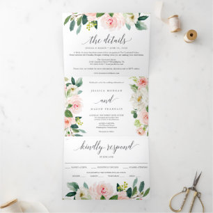 Blanzende bloei Wedding Tri-Fold Uitnodigingen RSV