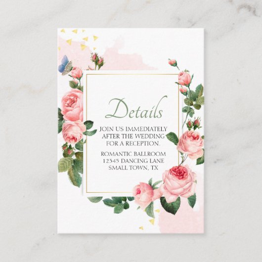 Blanzende roze roze bloemen - Elegant huwelijk Informatiekaartje (Voorkant)