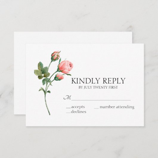 Blanzende roze roze bloemen - Elegant huwelijk RSVP Kaartje (Voorkant / Achterkant)