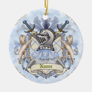 Blason de Famille Chevalier Bleu Ornement de Nom d