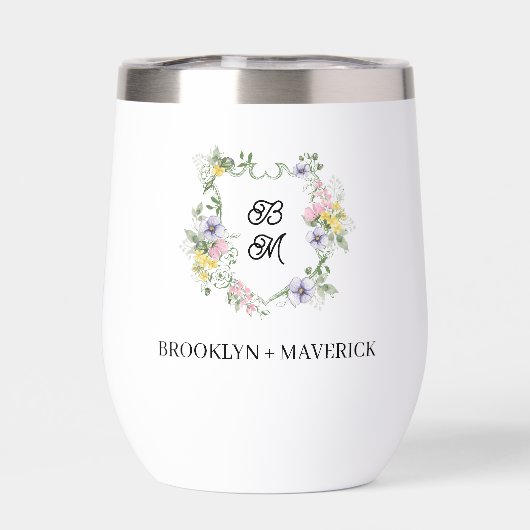 Blason de monogramme floral formel de mariage (Arrière)