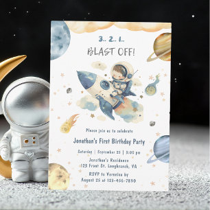 Blast Off 1er Anniversaire Invitation Bateau à fus