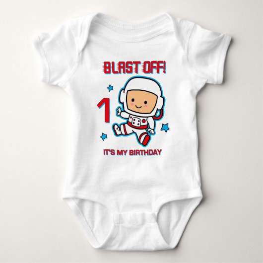Blast Off 1st Birthday Baby Creeper Romper (Voorkant)