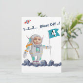 Blast off Astronaut Photo Template Rocket Birthday Kaart (Staand voorkant)