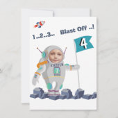Blast off Astronaut Photo Template Rocket Birthday Kaart (Voorkant)