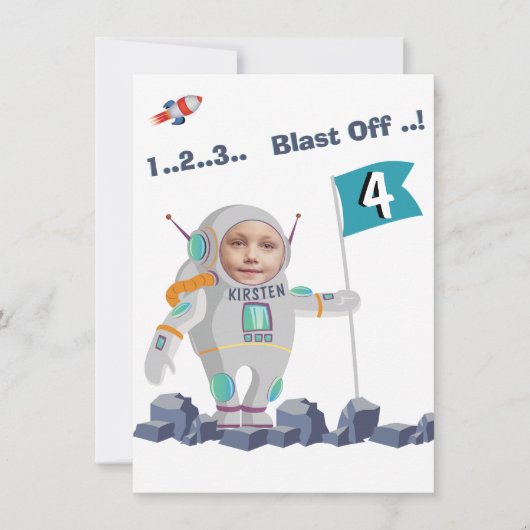 Blast off Astronaut Photo Template Rocket Birthday Kaart (Voorkant)