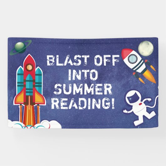 Blast off in de zomer lezen aangepaste bibliotheek spandoek (Horizontaal)