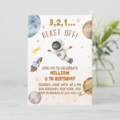 Blast Off Outer Space verjaardagsfeestje Kaart (Staand voorkant)