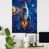 Blast Off – Poster van cartoonraket (Thuiskantoor)