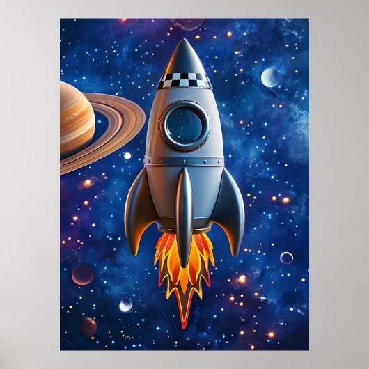 Blast Off – Poster van cartoonraket (Voorkant)
