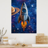 Blast Off – Poster van cartoonraket (Keuken)