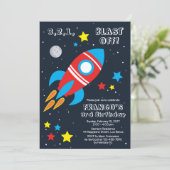 Blast off Rocket Shif Birthday Invitation Kaart (Staand voorkant)