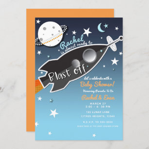 Blast Off Rocket Shiket Space Baby shower Kaart