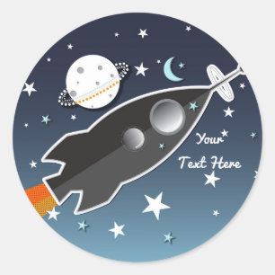 Blast off Rocket Shiket Space Birthday Party Ronde Sticker