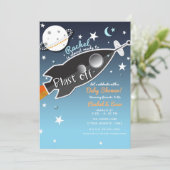 Blast Off Rocket Ship Space Baby shower Kaart (Staand voorkant)