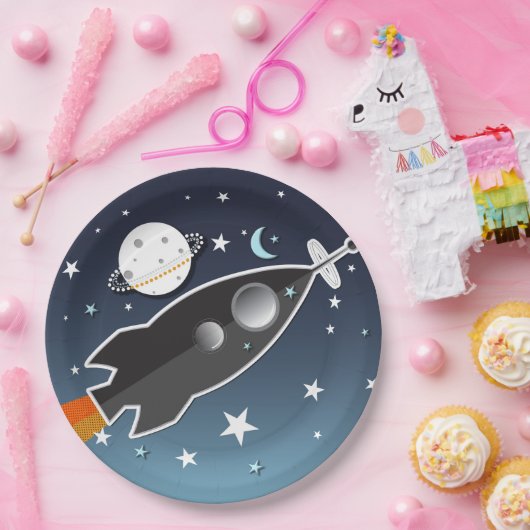 Blast Off Rocket Ship Space verjaardagsfeestje Papieren Bordje (Feest)