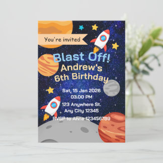 Blast Off Rocket Space Birthday for Boys Kaart