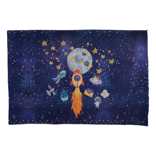Blast-Off Rocketship Kinder Bedding Kussensloop Se (Voorkant-Links)