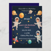 Blast Off Space Adventure Kids 6th Birthday Party  Kaart (Voorkant / Achterkant)