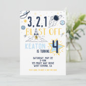 Blast Off Space Birthday Uitnodiging (Staand voorkant)