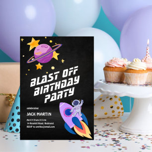 Blast Off Space Thème Anniversaire Invitation