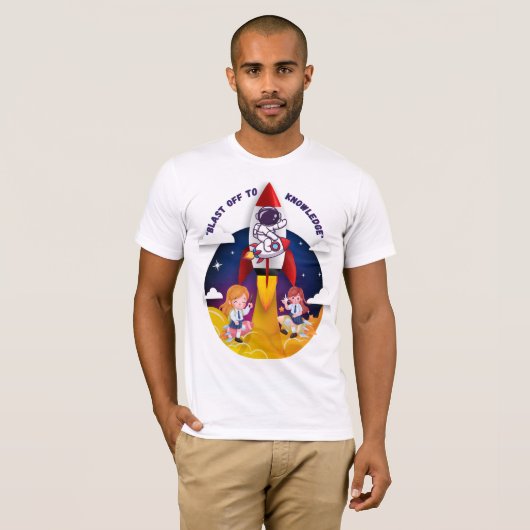 "Blast Off to Knowledge Rocket Schoolgirl T-shirt" T-shirt (Voorkant volledig)