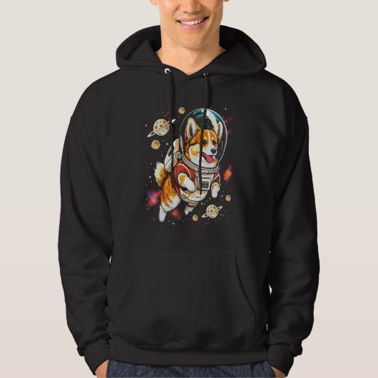 Blast Off with a Dog in Space  Cute Pembroke Welsh Hoodie (Voorkant)