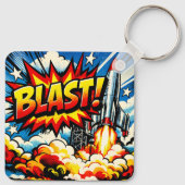 BLAST! Retro Pop Art Rocket Explosion Sleutelhanger (Achterkant)