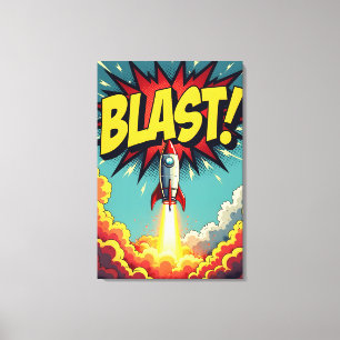 BLAST! Vintage stripstijl raketexplosie Canvas Afdruk