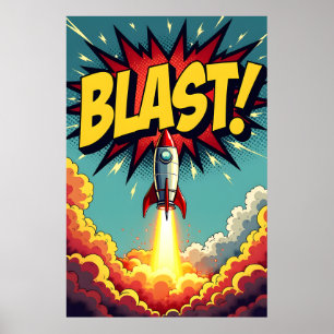 BLAST! Vintage stripstijl raketexplosie Poster