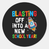 Blasting Off Into A New School Year First Day Teac Ronde Sticker (Voorkant)