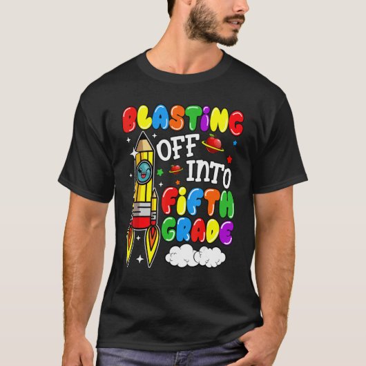 Blasting Off Into Fifth Grade Back To School Boys T-shirt (Voorkant)