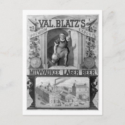  Blatz's Milwaukee Lager Beer Briefkaart (Voorkant)