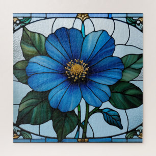 Blau Glas-in-lood Bloemontwerp Legpuzzel